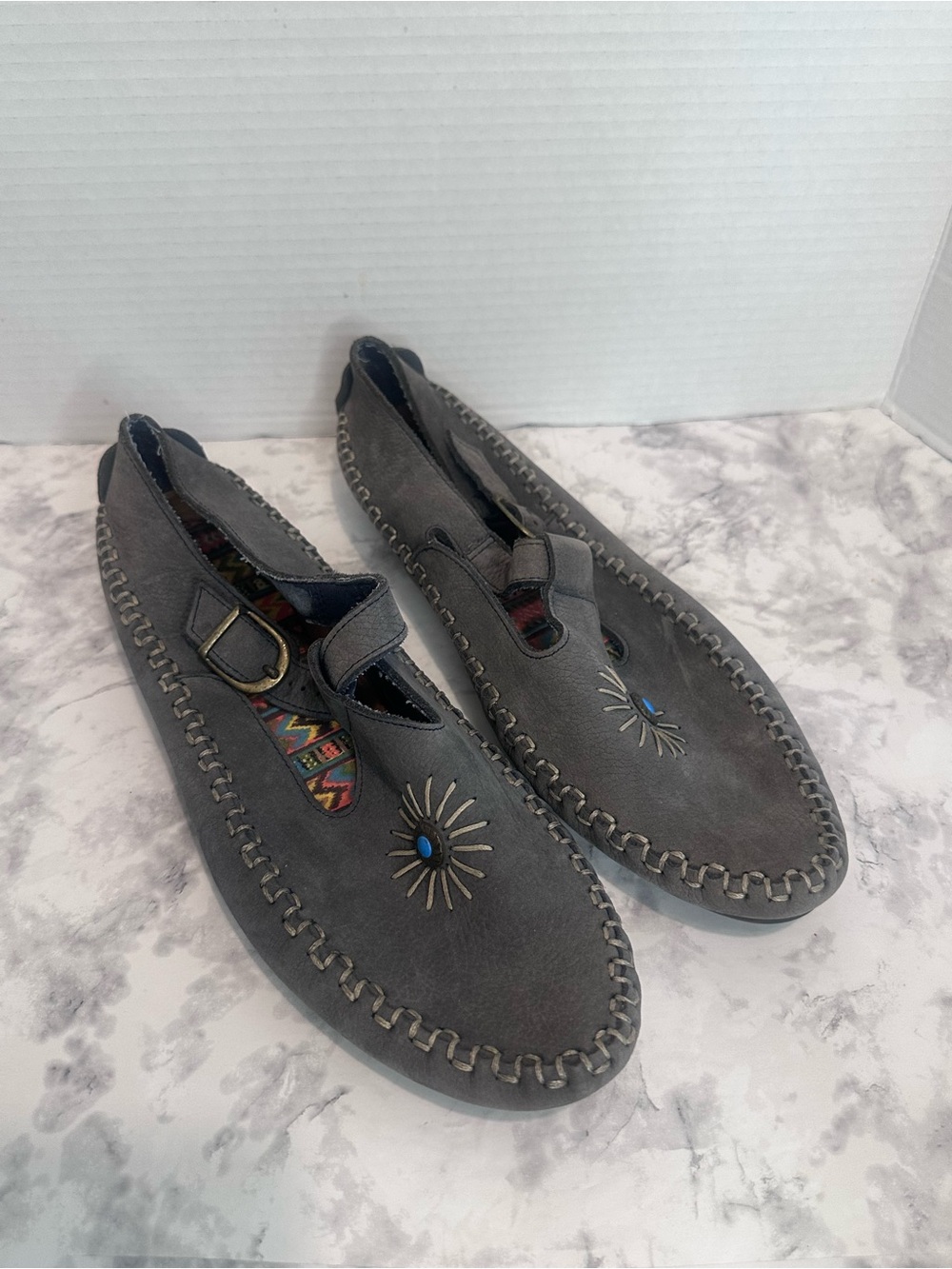 Hush Puppies Mary Jane’s Southwestern Flats Grey size 11